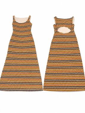 Commense Zigzag Maxi Dress in Mustard, Brown & Black